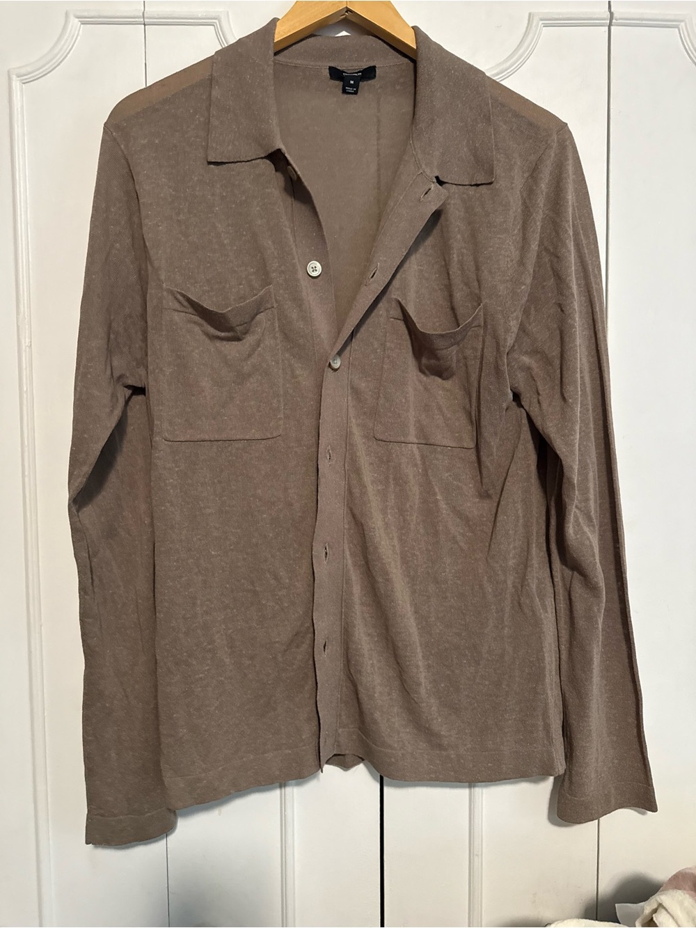Reiss Taupe Button-Front Lightweight Shirt Jacket